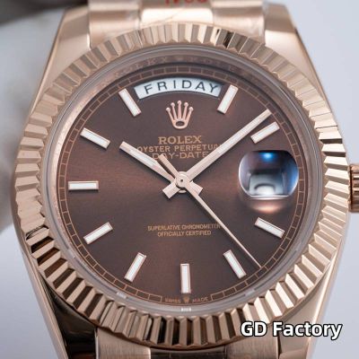 Rolex Day-date 8285 Movement 40mm Brown Face Index Markers Rose Gold President Strap Men Watch
